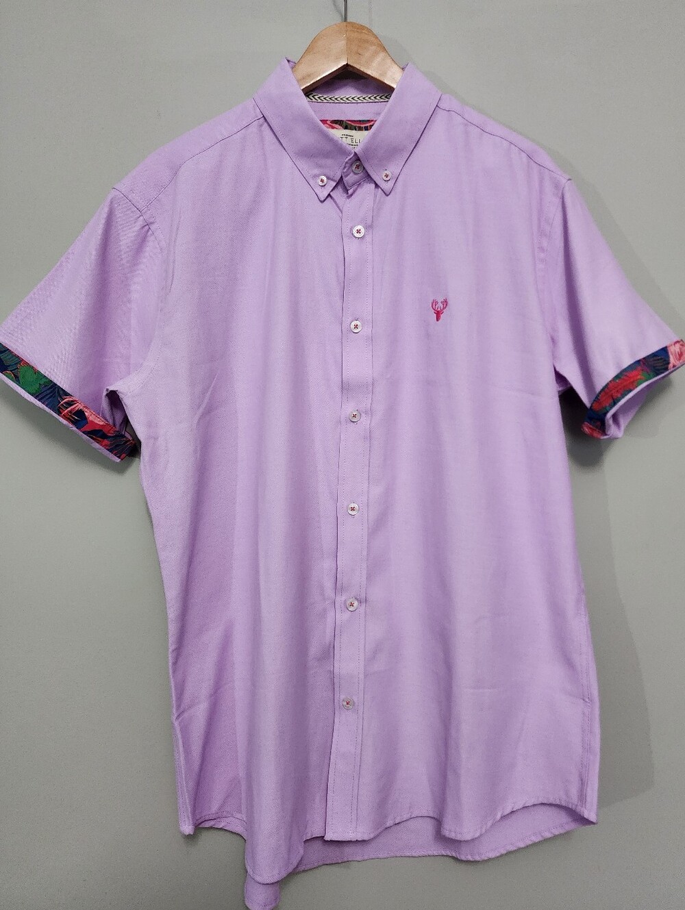 Scott Ellis Men's Short-Sleeve Button-Down Shirt in Lavender Size Large